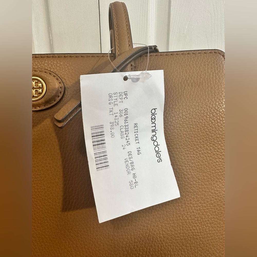 Tory Burch pebbled leather small Robinson tote with slit pockets brown - Picture 7 of 11